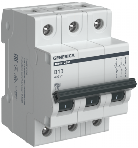 Авт. выкл. ВА47-29М 3P 13А 4,5кА B GENERICA | код MVA21-3-013-B-G | GENERICA by IEK
