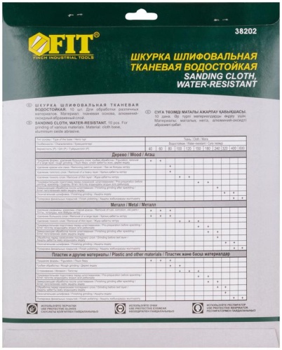 Набор листов шлифовальных водостойких на тканевой основе алюм./оксидные Профи 230х280мм Р 600 (уп.10шт) FIT 38202 фото 5