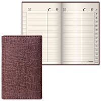 Телефонная книжка МАЛЫЙ ФОРМАТ (80х130 мм) А7, BRAUBERG Cayman, под крокодиловую кожу, 56 л., вырубной алфавит, коричневая, 125135 | код 125135 | BRAUBERG