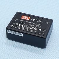 Источник питания AC-DC, 10 Вт, вход 85...264В AC 47...440 Гц, 120...370B DC, выход 12В/0,85А, изоляция 4000В AC, в кожухе 70х50х22,7мм, -20...+70C | код PM-10-12 | MeanWell