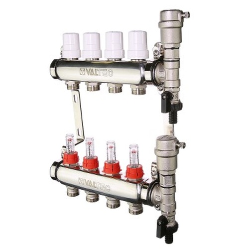 Коллекторная группа НЕРЖ со встр. расх. в сборе, 1"х6 вых. Евроконус 3/4" | код. VTc.589.EMNX.0606 | VALTEC