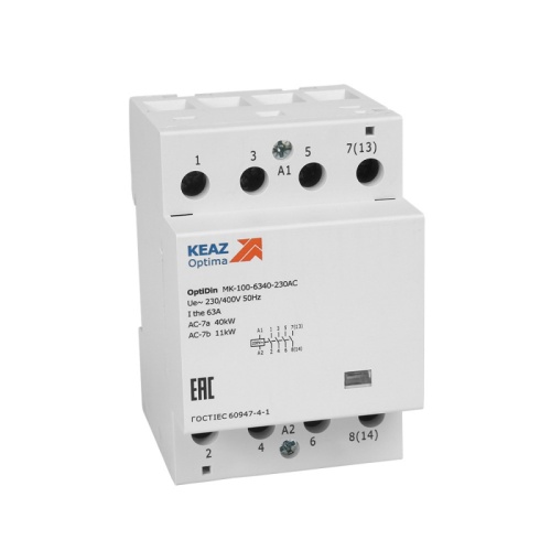 Контактор модульный OptiDin MK-100-6340-48AC | код 321193 | КЭАЗ Контактор модульный OptiDin MK-100-6340-48AC | код 321193 | КЭАЗ