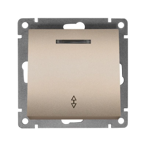 Выключатель проходной одноклавишный с подсветкой UNIVersal серия Афина , с/у, 10А, 220В, шампань (еврослот), механизм | код A0125-Br | Universal