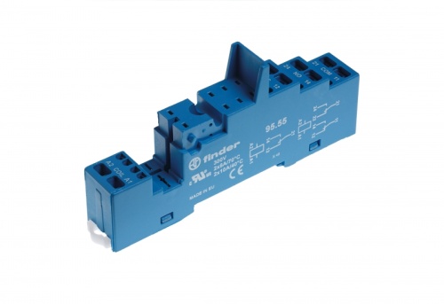 Розетка с безвинтовыми клеммами (пружинный зажим) для реле 40.51, 40.52, 40.61, 40.62, применяются модули 99.02, 86.30, в комплекте металлическая клипса 095.71, версия: синий цвет | код 9555SMA | FINDER