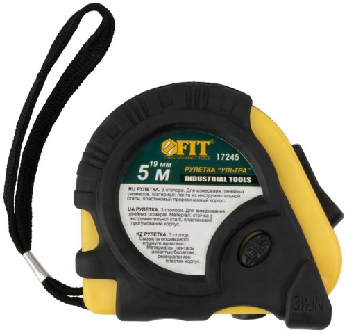 Рулетка прорезинен. корпус, тройной стопор ''Ультра'' 5 м x 19 мм | код 17245 | FIT