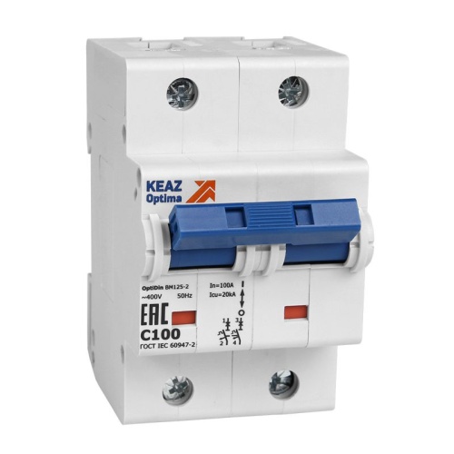 Выключатель автоматический модульный OptiDin BM125-2C100-8ln-ОМ4-РЕГ | код 233922 | КЭАЗ