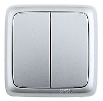 Выключатель двухклавишный наружный с изоляционной пластиной серебро 16А | код ВА16-153-06 | HEGEL