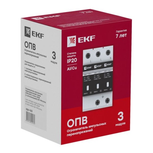 Ограничитель импульсных напряжений ОПВ-D/3P In 5кА 230В PROxima | арт. opv-d3 | EKF  фото 4