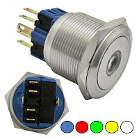 Кнопка антивандальная с подсветкой RUICHI GQ25-11ZD/O on-off+off-on, М25, IP65, никелированная латунь | код 77940 | Ruichi