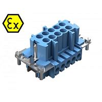 Вилочная контактная вставка взрывозащищенного разъема REVOS Ex, Size 10, винтовая фиксация, с защитой провода, 10 полюсов + РЕ, 90 V, до 16 A, материал контактов: медный сплав, тип покрытия контактов: олово | код 72.310.1053.9 | Wieland Сер