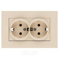 Rita - Розетка двойная 2x2P+E, (в комплекте с рамкой), сл.кость | код 2220-202-0202 | Mutlusan