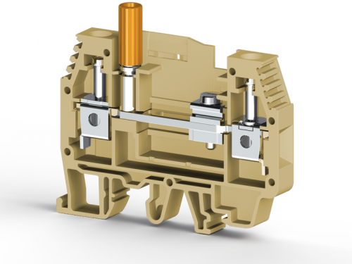 375 702, Клеммник измерительный с 2-мя тест.разъемами, 6мм.кв., (бежевый), WGL | код 0.0.0.3.75702 | KLEMSAN