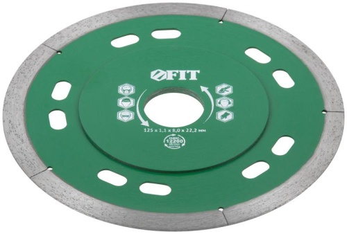 Диск отрезной алмазный тонкий (сухая и влажная резка), для кафеля и керамогранита, 125х1,1х8,0х22,2 мм | код 37448 | FIT фото 2