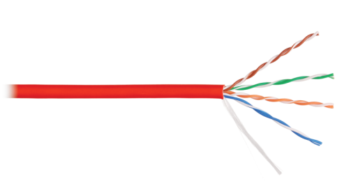 Кабель NIKOLAN U/UTP 4 пары, Кат.5e (Класс D), тест по ISO/IEC, 100МГц, одножильный, BC (чистая медь), 24AWG (0,511мм), внутренний, LSZH нг(А)-HFLTx, красный, 305м | код NKL 9100C-RD | NIKOLAN
