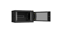 Настенный разборный шкаф TLK 19, 6U, стеклянная дверь, Ш600хВ370хГ450мм, 2 пары монтажных направляющих, черный | код TWC-066045-R-G-BK | TLK