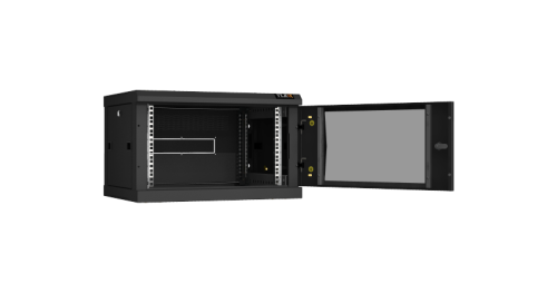 Настенный разборный шкаф TLK 19, 6U, стеклянная дверь, Ш600хВ370хГ450мм, 2 пары монтажных направляющих, черный | код TWC-066045-R-G-BK | TLK