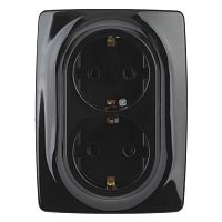 Розетка 2X2P+E Schuko, 16A-250В, Эра12, чёрный, 12-2106-06 | код Б0031233 | ЭРА