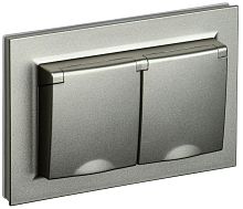 BRITE Розетка 2-местная с заземлением с защитными шторками и крышкой 16А в сборе IP44 РСбш12-3-44-БрШ шампань | код BR-R26-16-44-K37-F | IEK