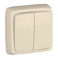 Выключатель двухклавишный наружный с изоляционной пластиной слоновая кость 10А | код ВА10-153-01 | HEGEL