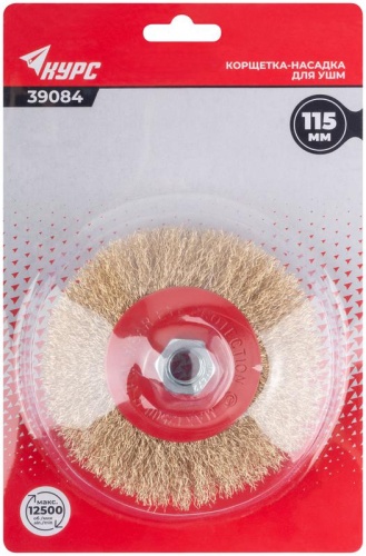 Корщетка-колесо с наклоном, гайка М14, стальная латунированная волнистая проволока 115 мм, блистер | код 39084 | FIT фото 3 Корщетка-колесо с наклоном, гайка М14, стальная латунированная волнистая проволока 115 мм, блистер | код 39084 | FIT фото 3