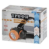 Фонарь налобный светодиодный Трофи TG7 на батарейках мощный яркий 4 режима оранжево-черный | код Б0002227 | ЭРА