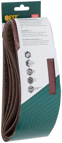 Ленты шлифовальные бесконечные, водостойкие, на тканевой основе, 5 шт, 75х457 мм Р 100 | код 39685 | FIT фото 3