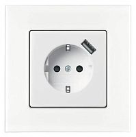 Basic 55 - Розетка 2P+E нем. стд. + USB (шале-белый) | код 2011-0-6196 | ABB