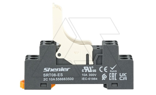 Цоколь SRT08-ES+SR20L, 10A(300V), с фиксатором, винтовой зажим, черный, на рейку DIN35/панель, для RFT2CO, 46.52, G2R-2, KRI2 | код SRT08-ES+SR20L | Shenler