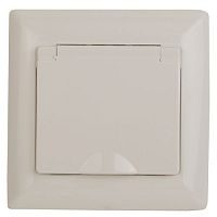 Розетка Intro Solo 4-203-02 с заземлением 2P+E Schuko с крышкой, 16А-250В, IP20, СУ, слоновая кость | код Б0053658 | ЭРА