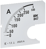 Шкала смен. для амперметра Э47 250/5А-1,5 72х72мм IEK | код IPA10D-SC-0250 | IEK