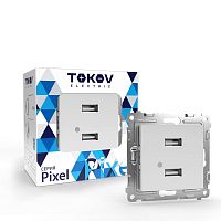 Розетка 2-м USB СП Pixel тип A+A 5В 1х2.1А 2х1.05А механизм бел. | код TKE-PX-2USB-C01 | TOKOV ELECTRIC