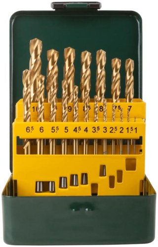 Набор сверл HSS по металлу, титановое покрытие, 19 шт. (1-10 мм), металлический бокс | код 34219 | FIT