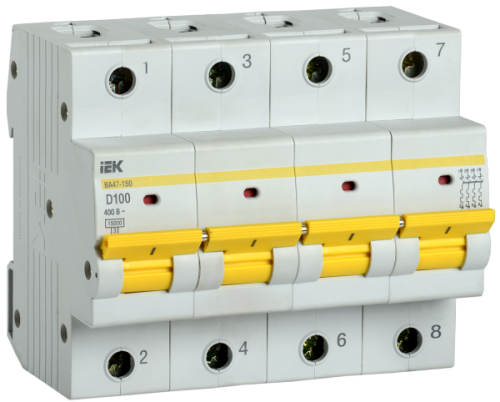 Выключатель автоматический четырехполюсный ВА47-150 100А D 15кА | код. MVA50-4-100-D | IEK 