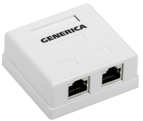 Розетка информационная настенная RJ45 кат.5E FTP 2 порта GENERICA | код CS2-1C5EF-22-G | IEK