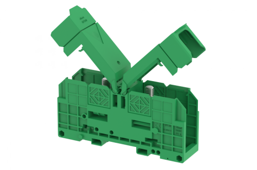 Клемма проходная болтовая 70 мм2, на высокие токи, на 2 подключения, с защитными крышками, зеленая SPT70XL-GREEN | код 4310450003 | Elmex