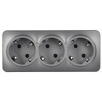 GLORY Розетка 3-местная для открытой установки с заземлением без защитных шторок 16А РС23-3-ХСм сталь матовый IEK | код ERH31-K46M-16 | IEK