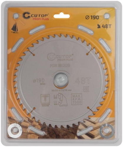 Диск пильный по дереву с тефлоновым покрытием 48Т, Profi plus, 190x1,5/2,2x30/25,4/20/16 мм | код 75-19048Т | FIT