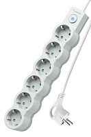 Удлинитель 6х5м ПВС 3х0.75 с защ. шторк. с заземл. IP20 с выкл. 220В 10А 2200Вт бел. | код YKsm5m-6g-Z-V10A-W | КОСМОС