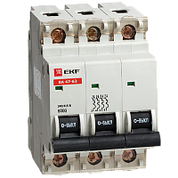Автоматический выключатель ВА 47-63 6кА, 3P 16А (C) EKF | код. mcb4763-6-3-16C | EKF 