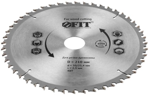 Диск пильный для циркулярных пил по дереву, спец. форма зуба 210x30/25.4x48Т | код 37694 | FIT фото 2