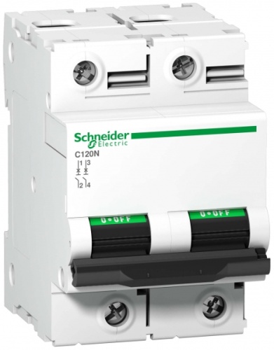 Выключатель автоматический двухполюсный C120N 80А D 10кА | код. A9N18383 | Schneider Electric 
