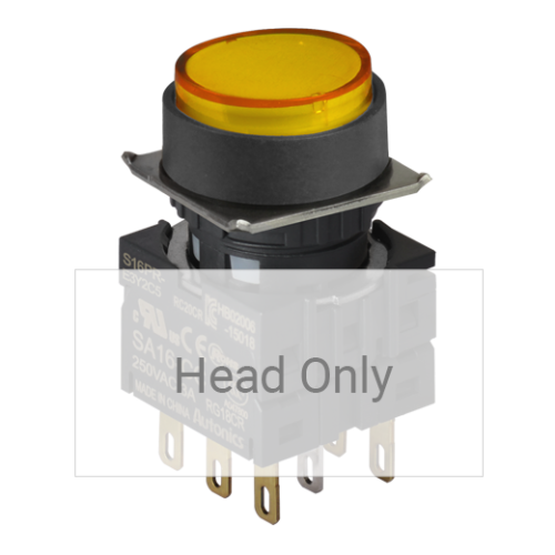 Головка кнопки S16PR-E3Y, выступающая под подсветку желтая ?18мм с самовозвратом, монтажное отверстие ?16мм | код A8026-A5550012218 | РЕЛЕ И АВТОМАТИКА