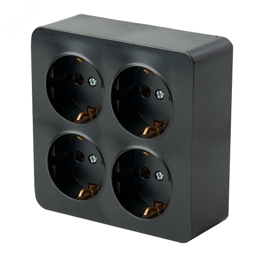 Розетка четырехместная квадратная с/з 250В 10А серия София черный STEKKER | код MST16-14S-02 49322 | STEKKER