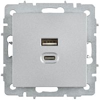 BRITE Розетка USB A+C 45Вт высокоскоростная зарядка РЮ11-2-БрА алюминий IEK | код BR-U22-045-K47 | IEK