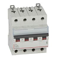 Выключатель автоматический четырехполюсный DX3 6000 20А C 10кА | код. 407929 |  Legrand 
