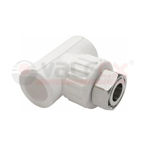 Тройник комбинированный с накидной гайкой 25х3/4дюймх25 (60/15) бел. | код 10140025 | VALFEX