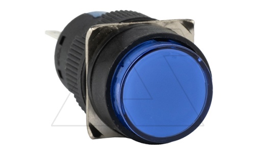 Кнопка плоская LA115-C, возврат, синяя, круглая, без подсветки, 1NO+1NC, 16mm, IP40 | код LA115-C-11A/B | GQELE