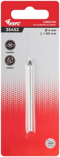 Сверло по кафелю, стеклу 4х60 мм | код 35452 | FIT фото 3 Сверло по кафелю, стеклу 4х60 мм | код 35452 | FIT фото 3