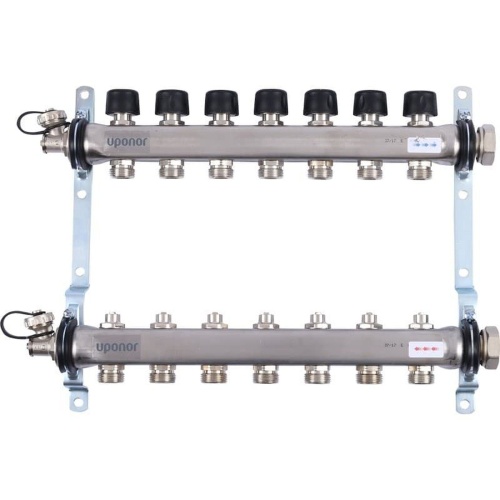 Коллекторная группа нержавеющая сталь Smart 3/4'х7 выходов с клапанами евроконус | код 1088050 | Uponor
