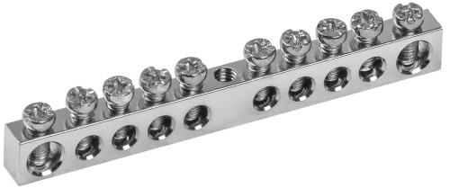 Шина PEN "земля-ноль" 6х9мм 10/1 с никелевым покрытием (10групп/крепеж по центру) | код YNN10-10-100-N | IEK Шина PEN "земля-ноль" 6х9мм 10/1 с никелевым покрытием (10групп/крепеж по центру) | код YNN10-10-100-N | IEK